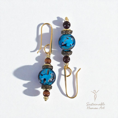 Aqua Murano Glass Drop Earrings with Accents | Customizable Length & Bead Options