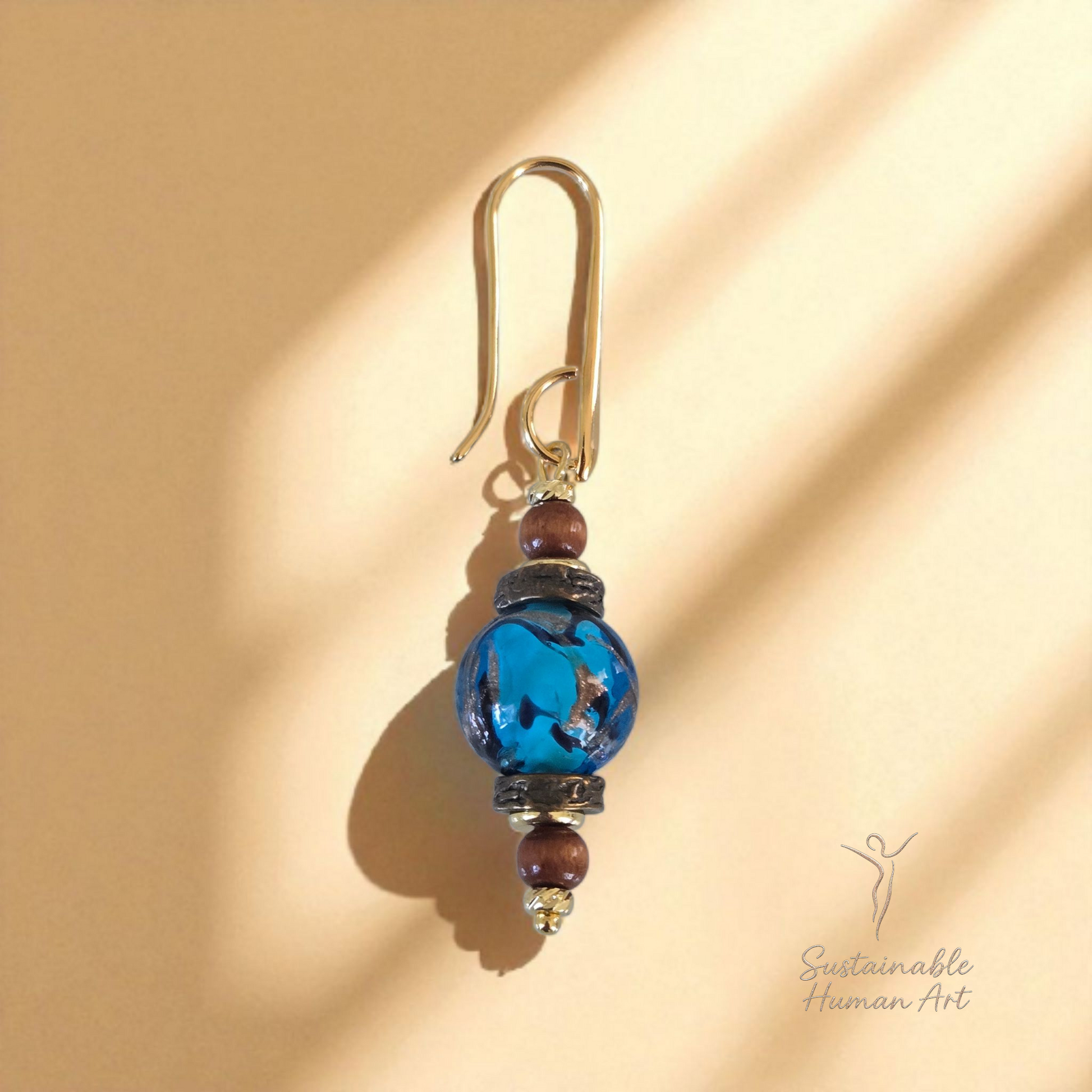 Aqua Murano Glass Drop Earrings with Accents | Customizable Length & Bead Options