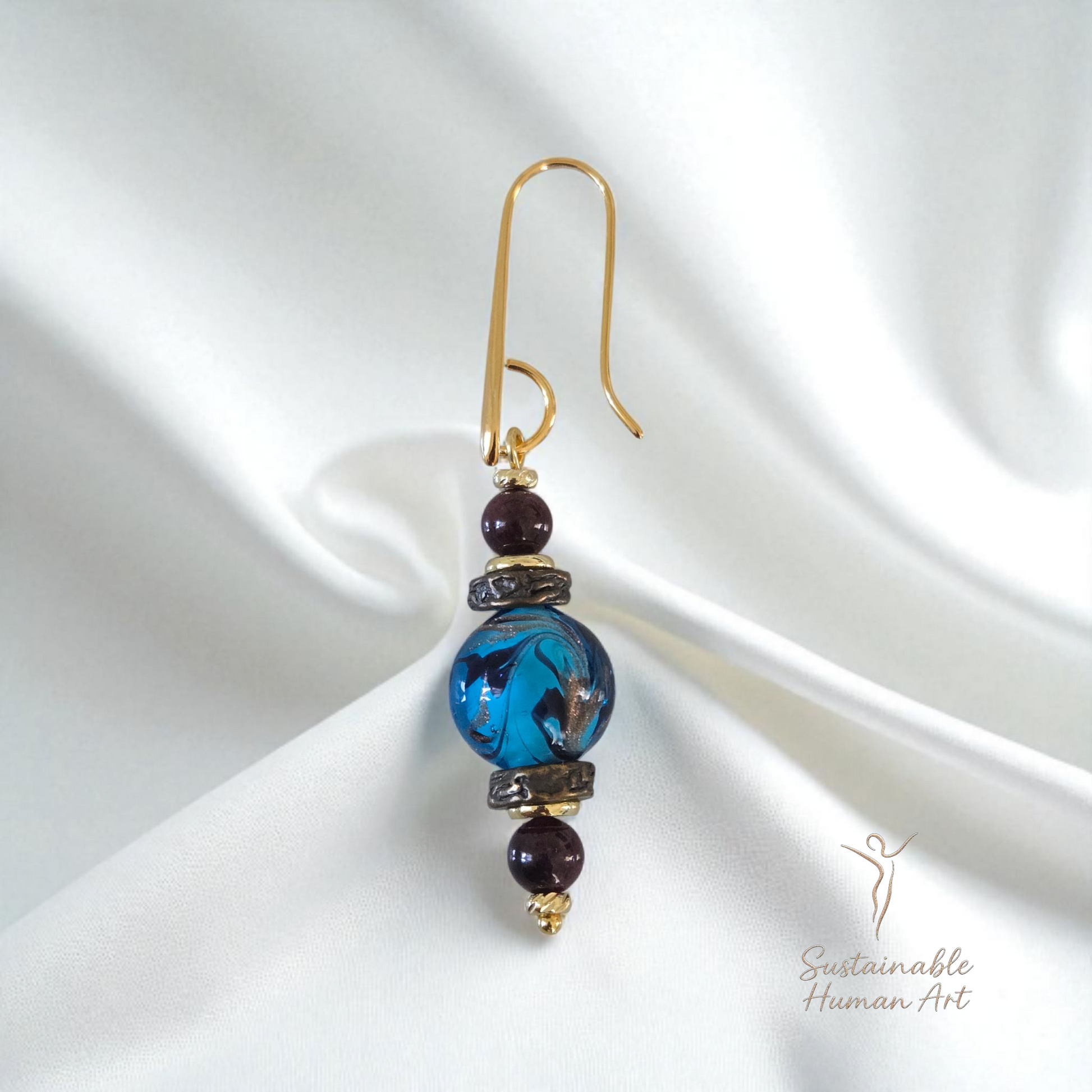 Aqua Murano Glass Drop Earrings with Accents | Customizable Length & Bead Options