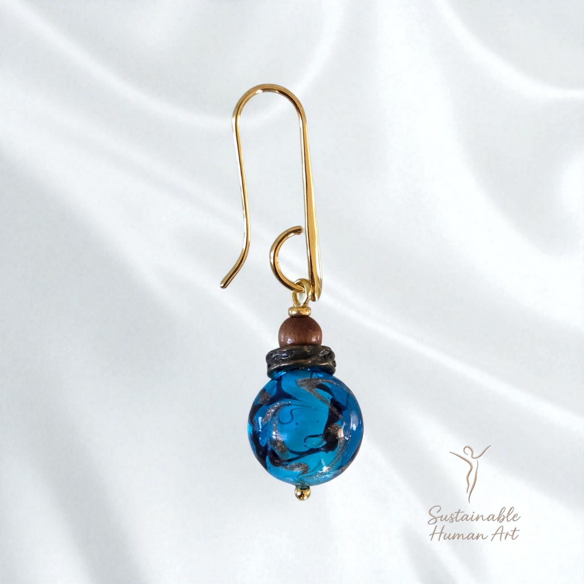 Aqua Murano Glass Drop Earrings with Accents | Customizable Length & Bead Options