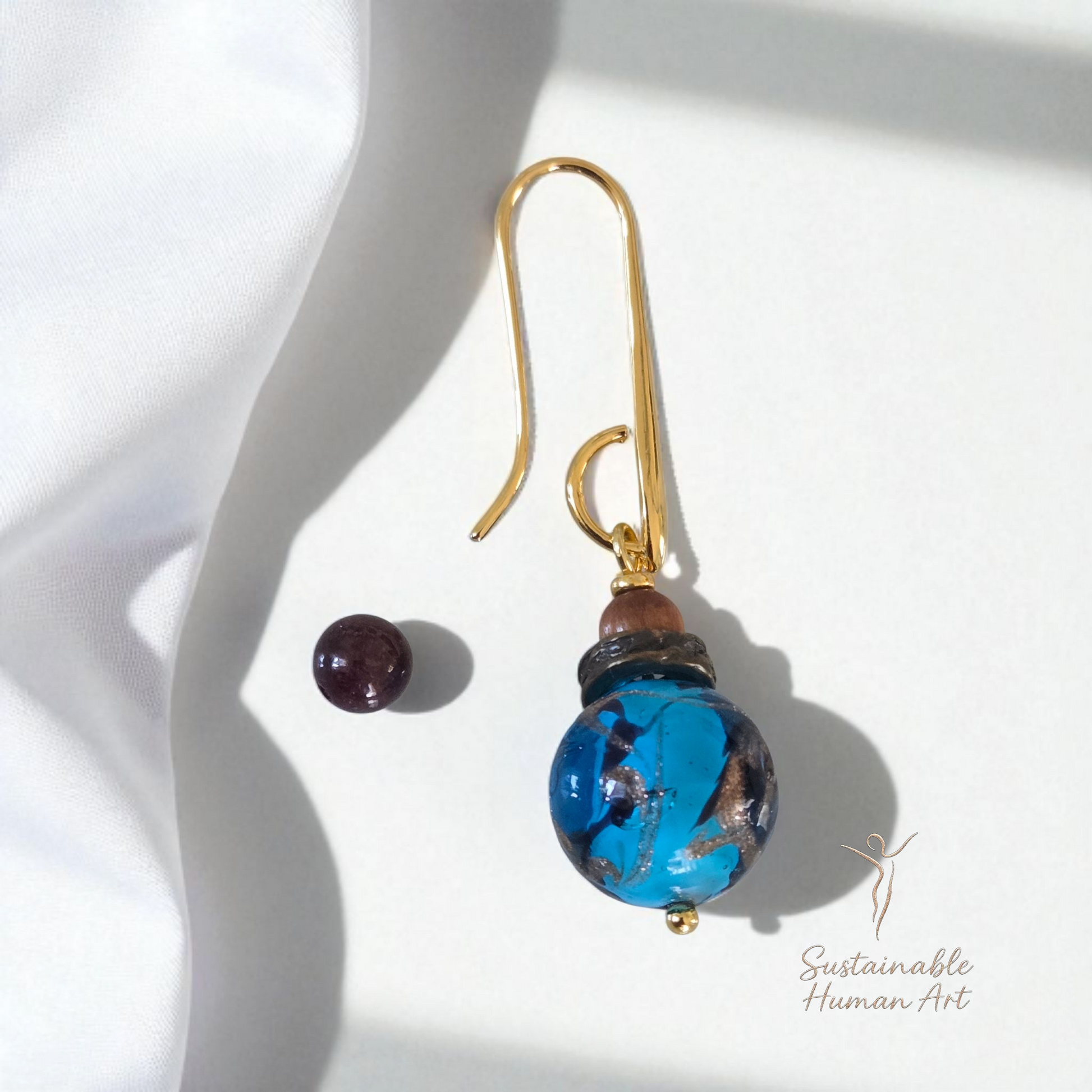Aqua Murano Glass Drop Earrings with Accents | Customizable Length & Bead Options